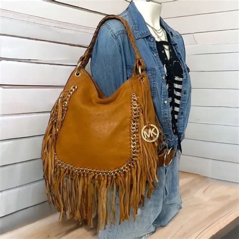 Michael Kors Vienna Leather Fringe Hobo Bag in Saddle Tan